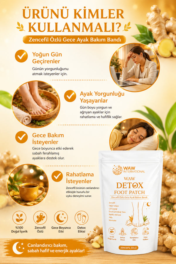 WAW Detox Foot Patch 10 Adet – Zencefil Özlü Gece Ayak Bakım Bandı