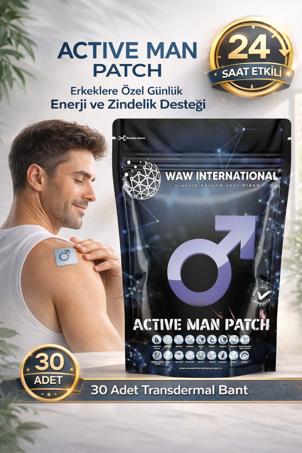 Active Man Patch – Erkeklere Özel Vitamin & Bitkisel Destek Transdermal Bant 30 Adet
