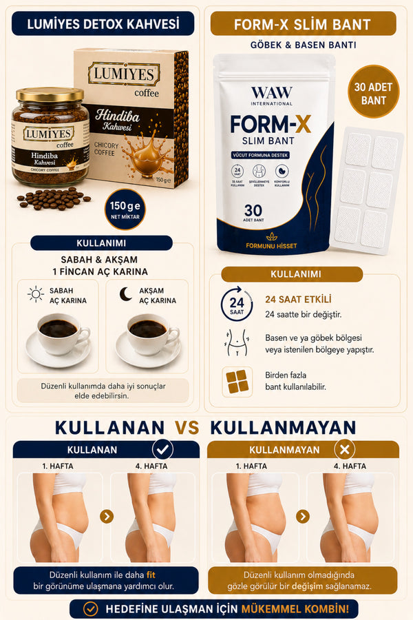 FORM-X Slim Göbek Basen Bandı 30 Adet + Hindiba Kahvesi 150 g
